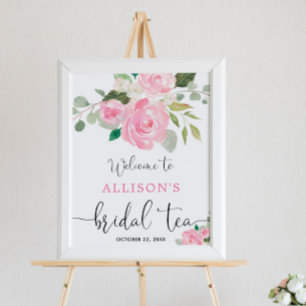 Pink greenery floral bridal tea welcome sign