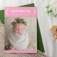 Pink Greenery Introducing New Baby Girl Photo