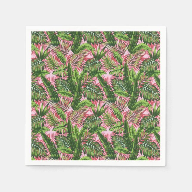 Pink Greenery Tropical Jungle Botanical Napkin (Front)