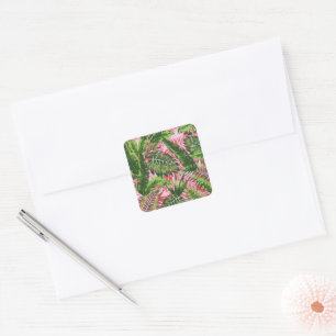 Pink Greenery Tropical Jungle Botanical Square Sticker