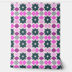 Pink Grey Abstract Retro Geometric Pattern Wallpaper