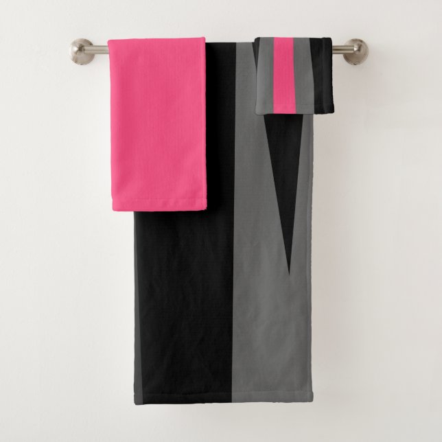 Pink Grey and Black Abstract Bath Towel Set (Insitu)