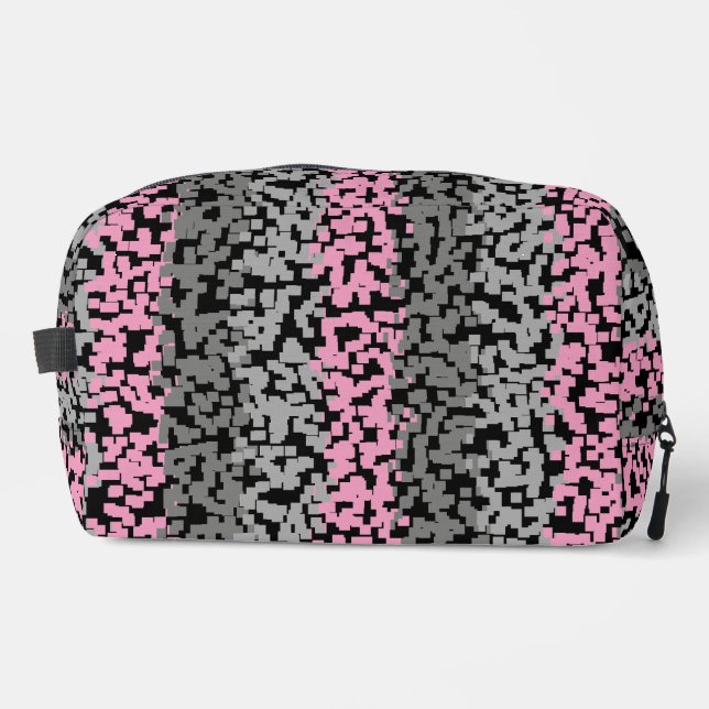 Pink, grey and black digital pixelated stripes dopp kit (Front)