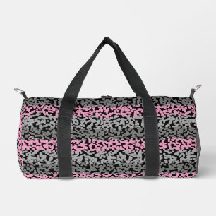 Pink, grey and black digital pixelated stripes duffle bag