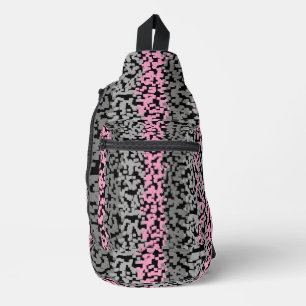 Pink, grey and black digital pixelated stripes sling bag