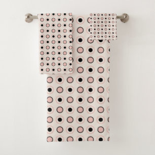 Pink, grey and black dots bath towel set