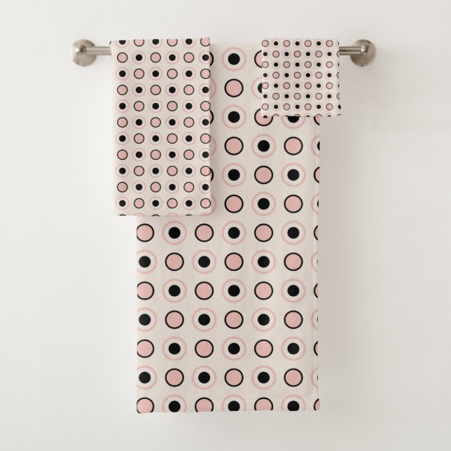 Pink, grey and black dots bath towel set (Insitu)