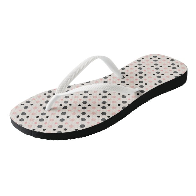 Pink, grey and black dots jandals (Angled)