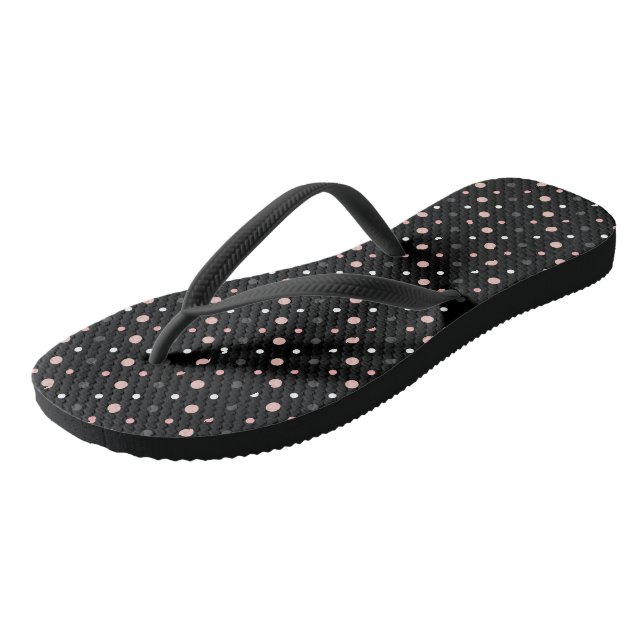 Pink, grey and black dots jandals (Angled)