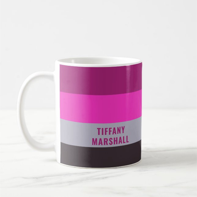 Pink, Grey, and Dark Muted Purple Stripes Pattern Coffee Mug (Left)