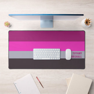Pink Grey and Dark Muted Purple Stripes Pattern Desk Mat