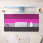 Pink Grey and Dark Muted Purple Stripes Pattern Desk Mat<br><div class="desc">Enhance your workspace with the Pink, Grey, and Dark Muted Purple Stripes Pattern Desk Mat. Featuring a stylish striped design, this mat adds a modern and sophisticated touch while providing a smooth surface for your keyboard and mouse. Perfect for home offices, gaming setups, or creative workspaces, it’s a great choice...</div>