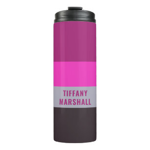Pink Grey and Dark Muted Purple Stripes Pattern Thermal Tumbler