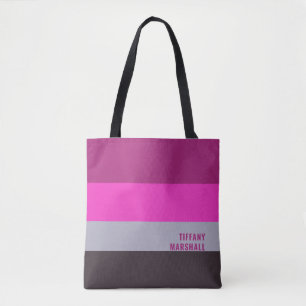 Pink Grey and Dark Muted Purple Stripes Pattern Tote Bag