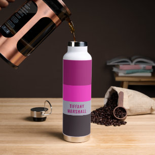 Pink Grey and Dark Muted Purple Stripes Pattern Water Bottle