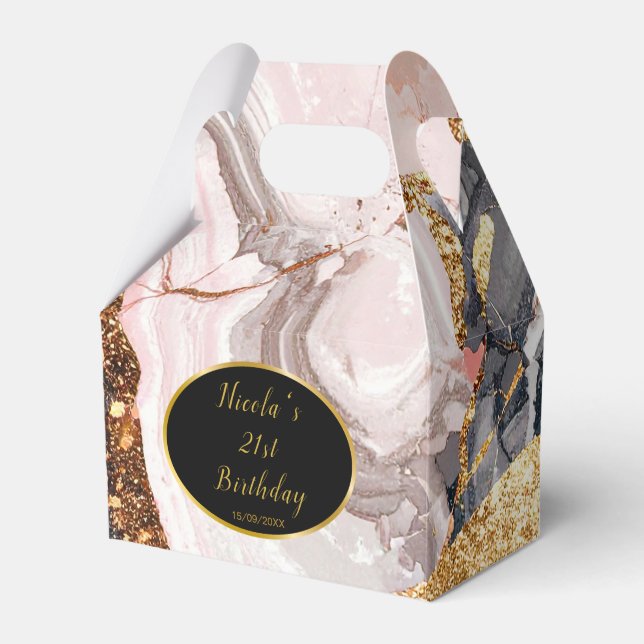 Pink, Grey and Gold Marble Agate Birthday Party Favour Box (Front Side)
