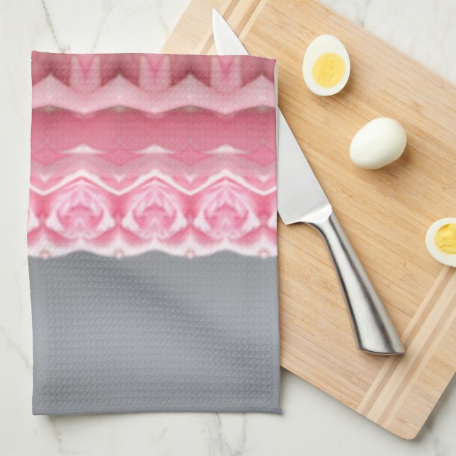 Pink Grey and Green Tea Towel (Quarter Fold)