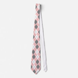Pink, Grey And White Argyle Necktie