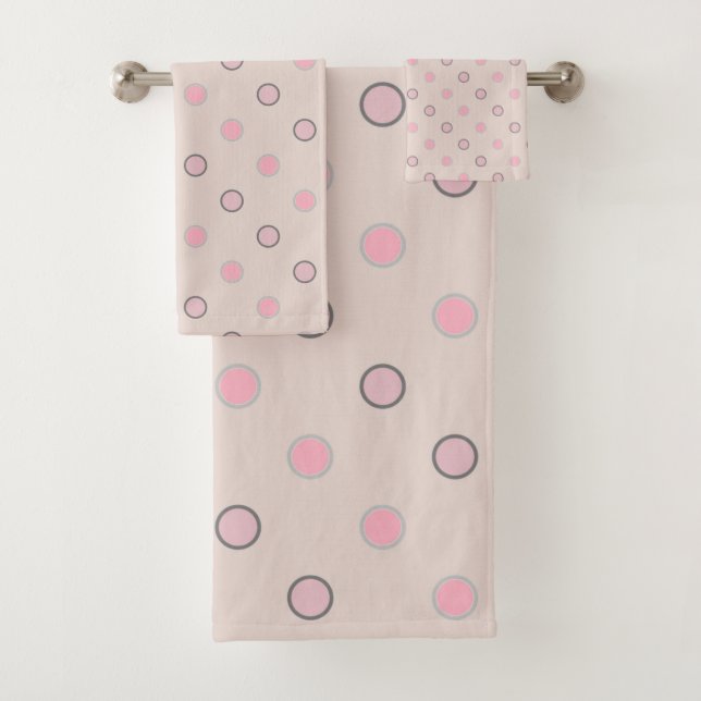 Pink, grey and white bath towel set (Insitu)