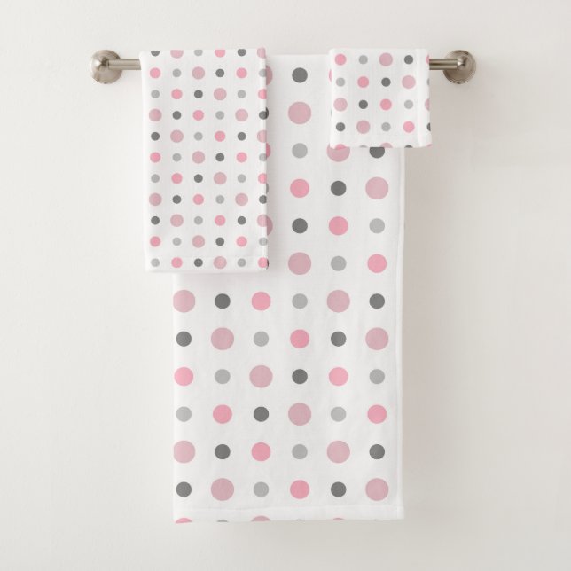 Pink, grey and white bath towel set (Insitu)