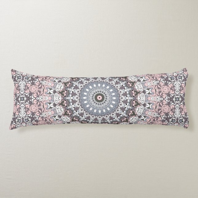Pink Grey and White Mandala Pattern Body Cushion (Front)