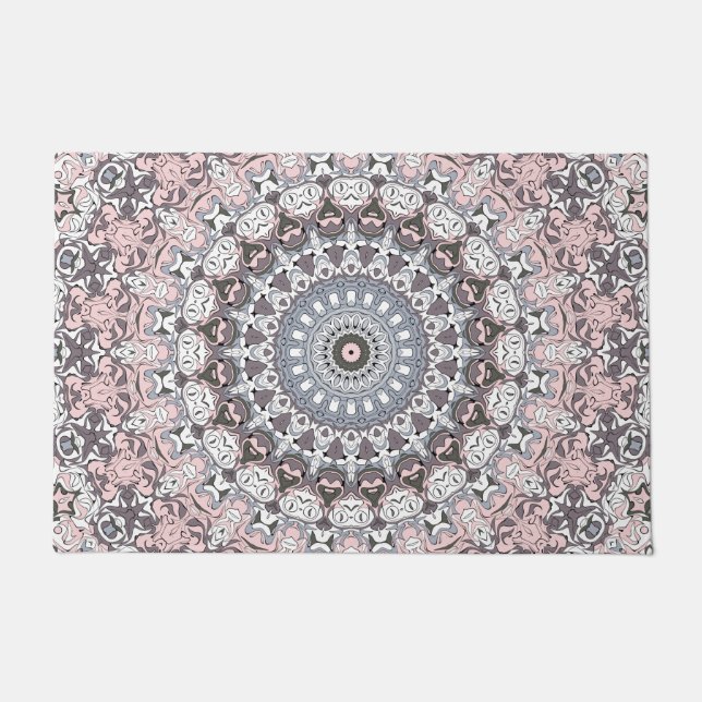 Pink Grey and White Mandala Pattern Doormat (Front)