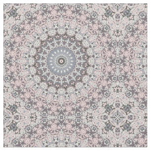 Pink Grey and White Mandala Pattern Fabric