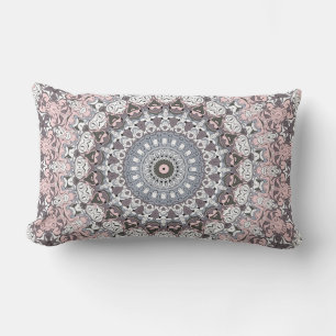 Pink Grey and White Mandala Pattern Lumbar Cushion
