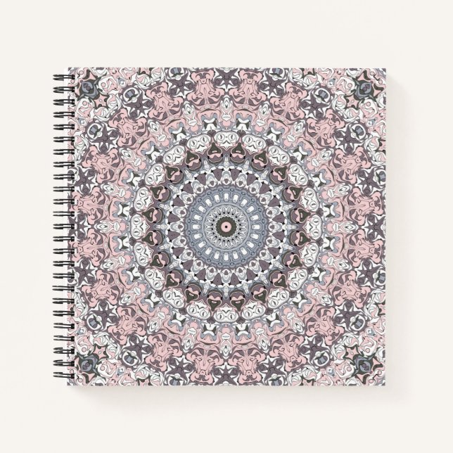 Pink Grey and White Mandala Pattern Notebook (Front)