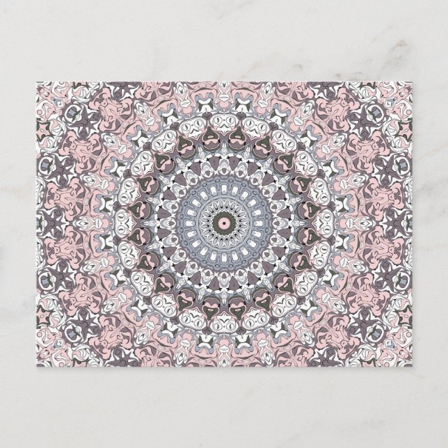 Pink Grey and White Mandala Pattern Postcard (Front)