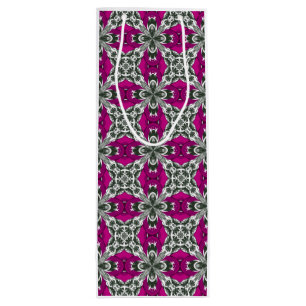 Pink Grey and White Repeat Tile Pattern Wine Gift Bag