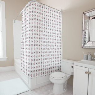Pink, grey and white shower curtain