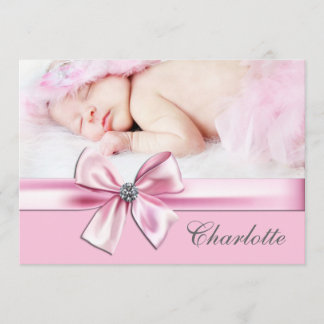 Pink Grey Baby Girl Photo Birth Announcements