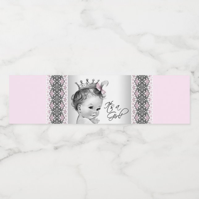 Pink Grey Baby Girl Water Bottle Labels (Single Label)