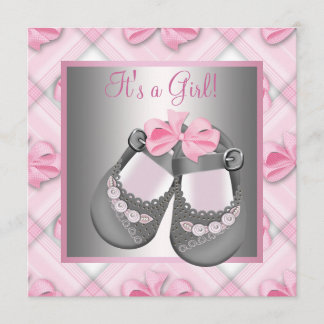 Pink Grey Baby Shoes Pink Grey Baby Girl Shower Invitation