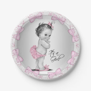 Pink Grey Baby Shower Paper Plates