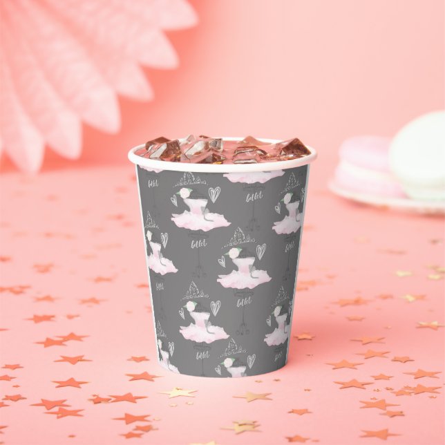 Pink & Grey Ballet Ballerina Tutu Princess Party Paper Cups (Insitu)