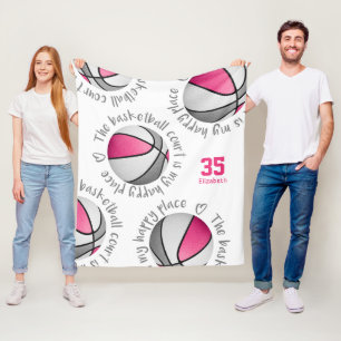 pink grey basketball court my happy place girls fleece blanket