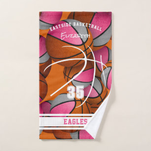 pink grey basketball team colours athlete name hand towel