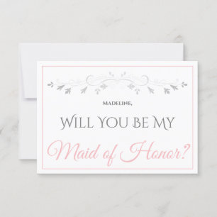 Pink & Grey Be My Maid of Honour Card