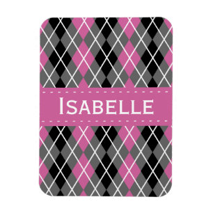 Pink, Grey, Black and White Argyle Magnet