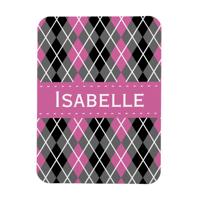 Pink, Grey, Black and White Argyle Magnet (Vertical)