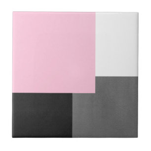 Pink Grey Black and White Geometric Block Tile