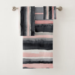 pink grey black and white stripes bath towel set