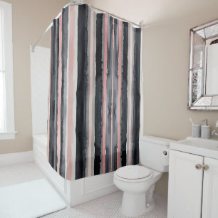 pink grey black and white stripes shower curtain