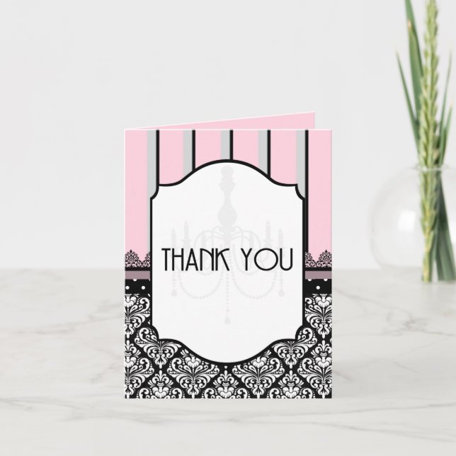 Pink, grey, black, damask, polka dot, stripe announcement (Front)