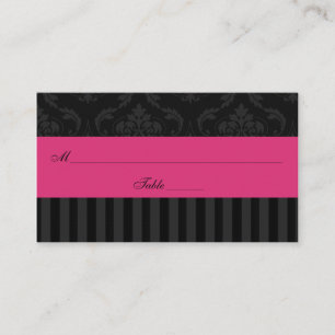 Pink Grey Black Damask Stripes Place Card