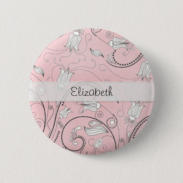 Pink Grey Black Flowers Stitched Vellum 6 Cm Round Badge (Front)