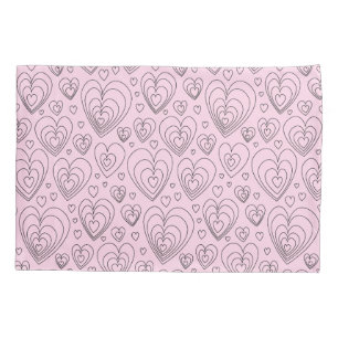 Pink Grey Black Hearts Pattern. Pillowcase