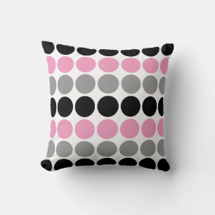 Pink, Grey, Black Retro Circles Pattern Cushion